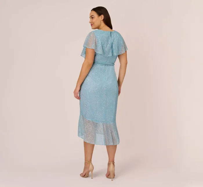 Adrianna Papell Plus Size Floral Metallic Stencil MidiLength Mermaid Dress With Capelet In Light Blue Light Blue Women Floral Dresses Adrianna Papell Plus Size Floral Metallic Stencil MidiLength Mermaid Dress With Capelet In Light Blue Light Blue Women Floral Dresses