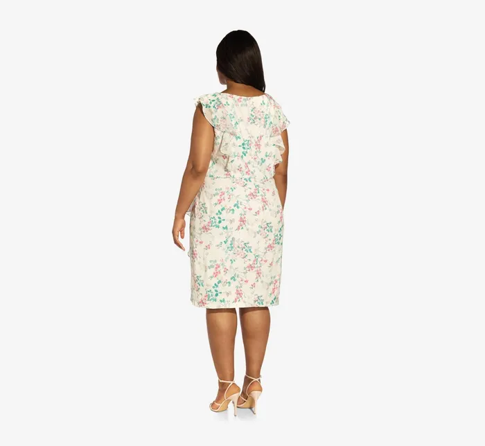Adrianna Papell Plus Size FloralPrint TwillChiffon Ruffled Short Sheath Dress In Alabaster Multi Alabaster Multi Women Short Dresses Adrianna Papell Plus Size FloralPrint TwillChiffon Ruffled Short Sheath Dress In Alabaster Multi Alabaster Multi Women Short Dresses