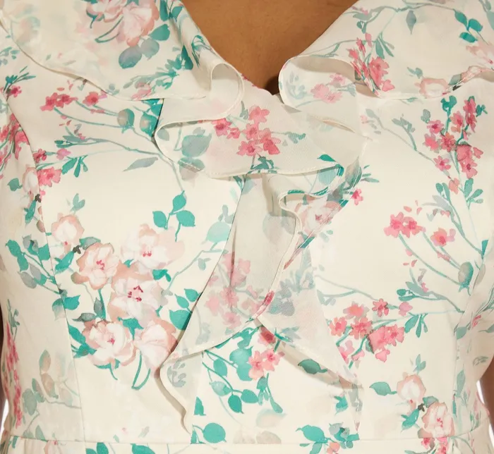 Adrianna Papell Plus Size FloralPrint TwillChiffon Ruffled Short Sheath Dress In Alabaster Multi Alabaster Multi Women Short Dresses Adrianna Papell Plus Size FloralPrint TwillChiffon Ruffled Short Sheath Dress In Alabaster Multi Alabaster Multi Women Short Dresses
