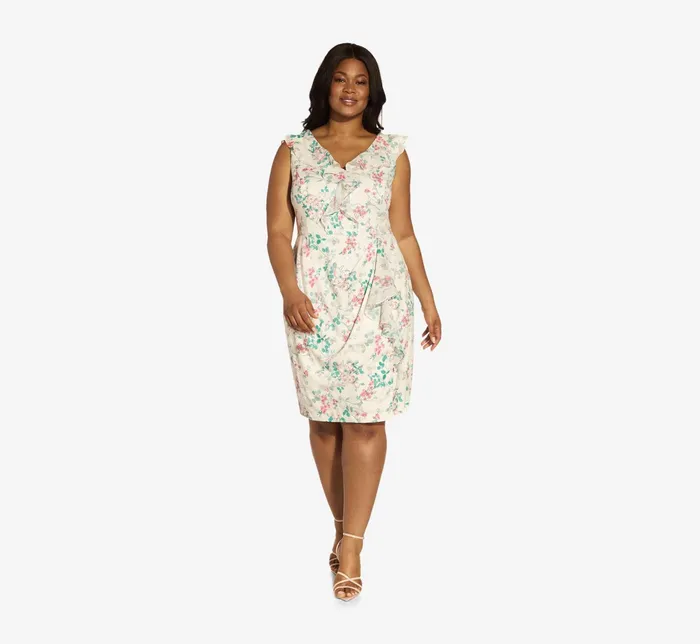 Adrianna Papell Plus Size FloralPrint TwillChiffon Ruffled Short Sheath Dress In Alabaster Multi Alabaster Multi Women Short Dresses Adrianna Papell Plus Size FloralPrint TwillChiffon Ruffled Short Sheath Dress In Alabaster Multi Alabaster Multi Women Short Dresses