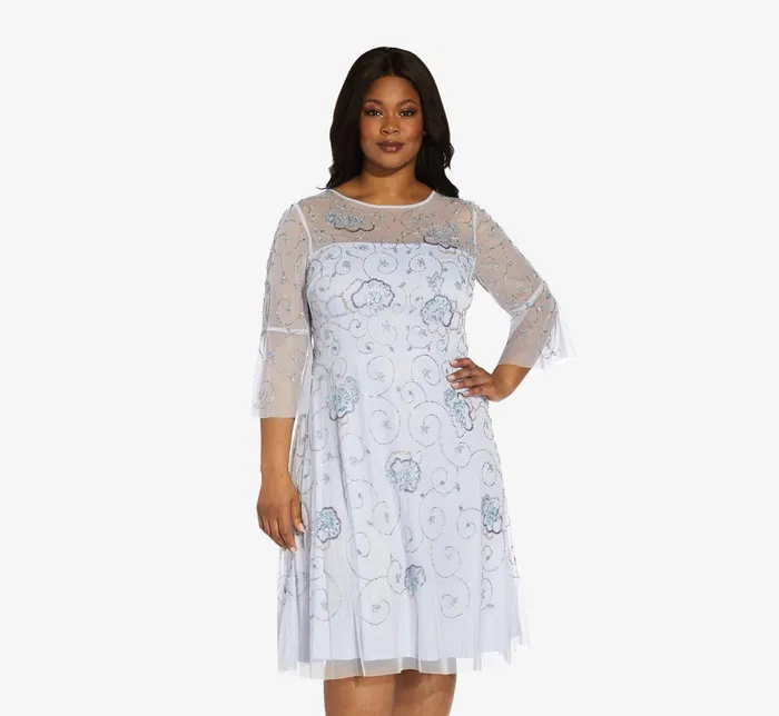 Adrianna Papell Plus Size HandBeaded Illusion MidiLength Cocktail Dress In Serenity Multi Serenity Multi Women Cocktail Dresses Adrianna Papell Plus Size HandBeaded Illusion MidiLength Cocktail Dress In Serenity Multi Serenity Multi Women Cocktail Dresses