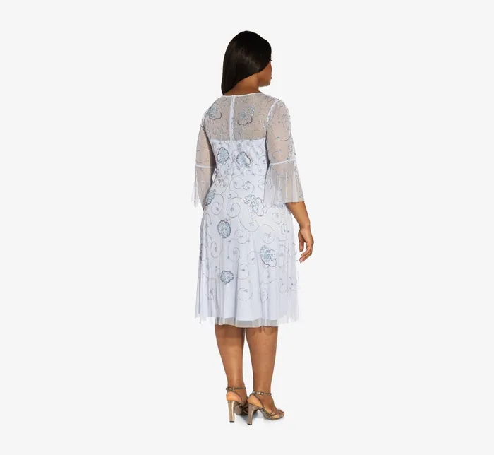 Adrianna Papell Plus Size HandBeaded Illusion MidiLength Cocktail Dress In Serenity Multi Serenity Multi Women Cocktail Dresses