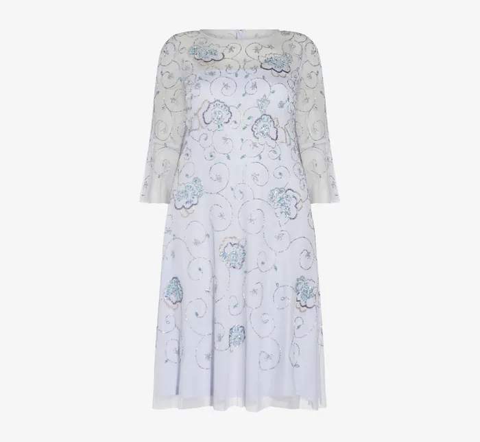 Adrianna Papell Plus Size HandBeaded Illusion MidiLength Cocktail Dress In Serenity Multi Serenity Multi Women Cocktail Dresses