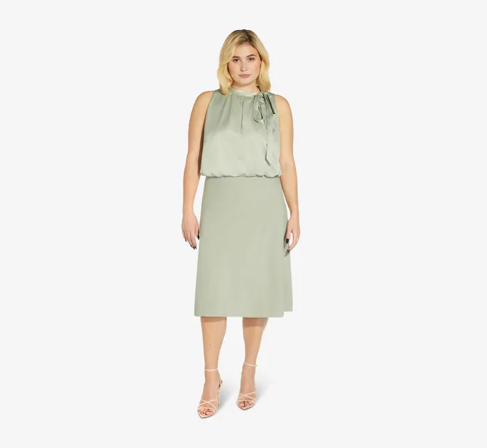 Adrianna Papell Plus Size Satin Crepe MidiLength Halter Dress With Keyhole In Willow Willow Women Day Dresses Adrianna Papell Plus Size Satin Crepe MidiLength Halter Dress With Keyhole In Willow Willow Women Day Dresses