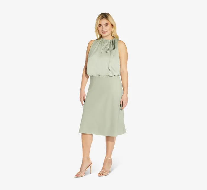 Adrianna Papell Plus Size Satin Crepe MidiLength Halter Dress With Keyhole In Willow Willow Women Day Dresses Adrianna Papell Plus Size Satin Crepe MidiLength Halter Dress With Keyhole In Willow Willow Women Day Dresses