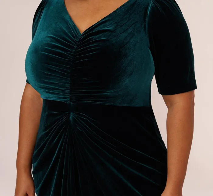 Adrianna Papell Plus Size Shirred Velvet Gown With ElbowLength Sleeves In Emerald Emerald Women Day Dresses Adrianna Papell Plus Size Shirred Velvet Gown With ElbowLength Sleeves In Emerald Emerald Women Day Dresses