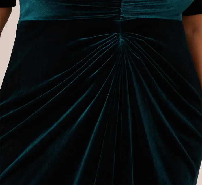 Adrianna Papell Plus Size Shirred Velvet Gown With ElbowLength Sleeves In Emerald Emerald Women Day Dresses Adrianna Papell Plus Size Shirred Velvet Gown With ElbowLength Sleeves In Emerald Emerald Women Day Dresses