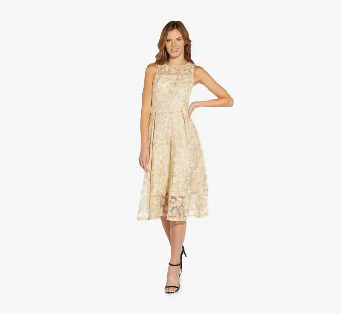 Adrianna Papell Plus Size Sleeveless Floral Embroidered Midi Length Fit And Flare Dress In Ivory Bisque IvoryBisque Women Floral Dresses Adrianna Papell Plus Size Sleeveless Floral Embroidered Midi Length Fit And Flare Dress In Ivory Bisque IvoryBisque Women Floral Dresses