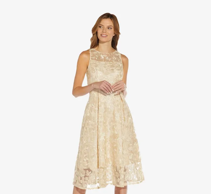 Adrianna Papell Plus Size Sleeveless Floral Embroidered Midi Length Fit And Flare Dress In Ivory Bisque IvoryBisque Women Floral Dresses Adrianna Papell Plus Size Sleeveless Floral Embroidered Midi Length Fit And Flare Dress In Ivory Bisque IvoryBisque Women Floral Dresses