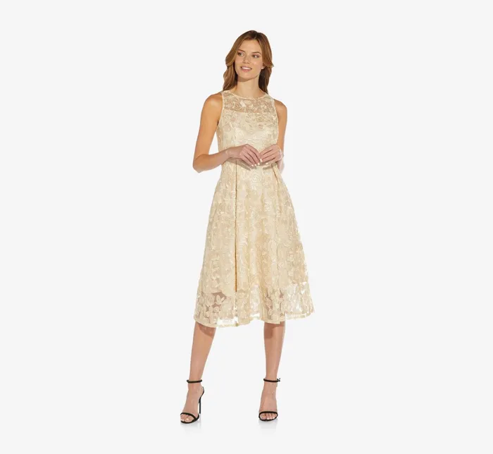 Adrianna Papell Plus Size Sleeveless Floral Embroidered Midi Length Fit And Flare Dress In Ivory Bisque IvoryBisque Women Floral Dresses Adrianna Papell Plus Size Sleeveless Floral Embroidered Midi Length Fit And Flare Dress In Ivory Bisque IvoryBisque Women Floral Dresses