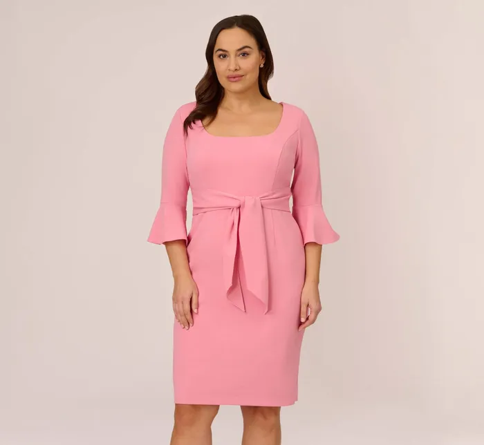 Adrianna Papell Plus Size Stretch Knit Crepe TieFront MidiLength Sheath Dress In Faded Rose Faded Rose Women Day Dresses Adrianna Papell Plus Size Stretch Knit Crepe TieFront MidiLength Sheath Dress In Faded Rose Faded Rose Women Day Dresses