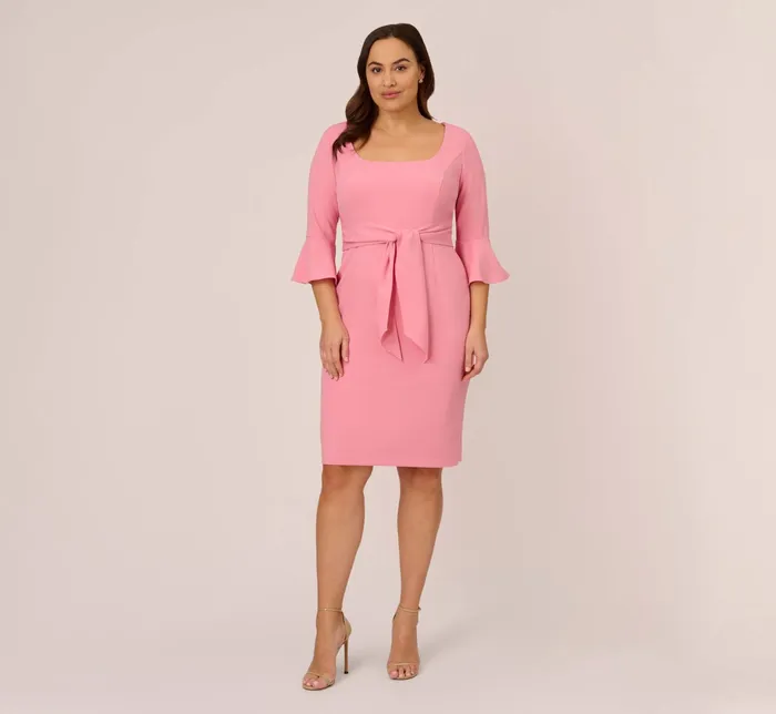 Adrianna Papell Plus Size Stretch Knit Crepe TieFront MidiLength Sheath Dress In Faded Rose Faded Rose Women Day Dresses Adrianna Papell Plus Size Stretch Knit Crepe TieFront MidiLength Sheath Dress In Faded Rose Faded Rose Women Day Dresses