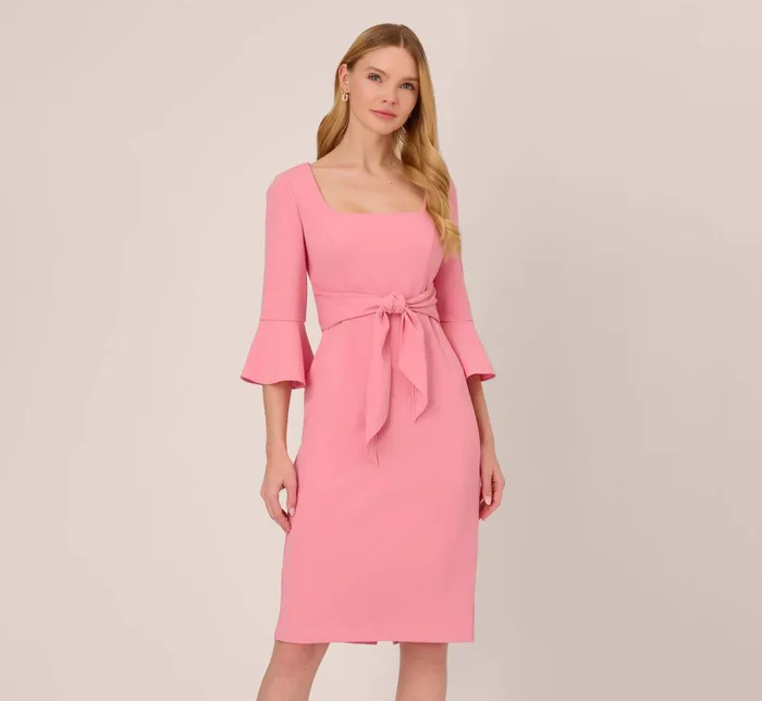 Adrianna Papell Plus Size Stretch Knit Crepe TieFront MidiLength Sheath Dress In Faded Rose Faded Rose Women Day Dresses Adrianna Papell Plus Size Stretch Knit Crepe TieFront MidiLength Sheath Dress In Faded Rose Faded Rose Women Day Dresses