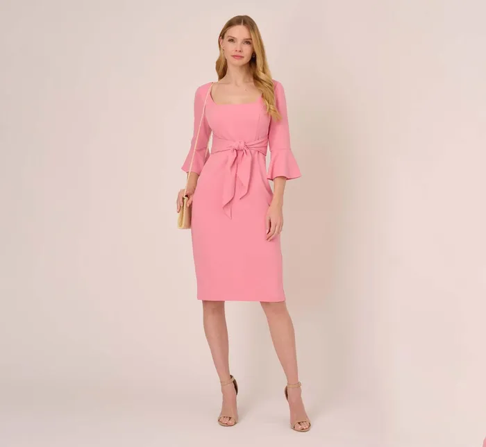 Adrianna Papell Plus Size Stretch Knit Crepe TieFront MidiLength Sheath Dress In Faded Rose Faded Rose Women Day Dresses Adrianna Papell Plus Size Stretch Knit Crepe TieFront MidiLength Sheath Dress In Faded Rose Faded Rose Women Day Dresses