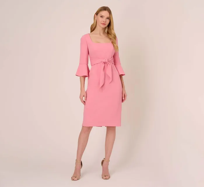 Adrianna Papell Plus Size Stretch Knit Crepe TieFront MidiLength Sheath Dress In Faded Rose Faded Rose Women Day Dresses Adrianna Papell Plus Size Stretch Knit Crepe TieFront MidiLength Sheath Dress In Faded Rose Faded Rose Women Day Dresses