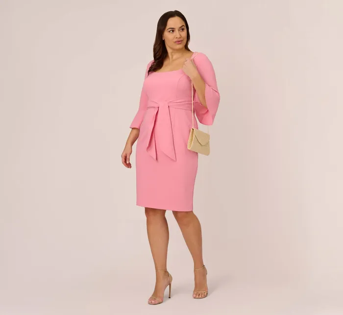 Adrianna Papell Plus Size Stretch Knit Crepe TieFront MidiLength Sheath Dress In Faded Rose Faded Rose Women Day Dresses Adrianna Papell Plus Size Stretch Knit Crepe TieFront MidiLength Sheath Dress In Faded Rose Faded Rose Women Day Dresses