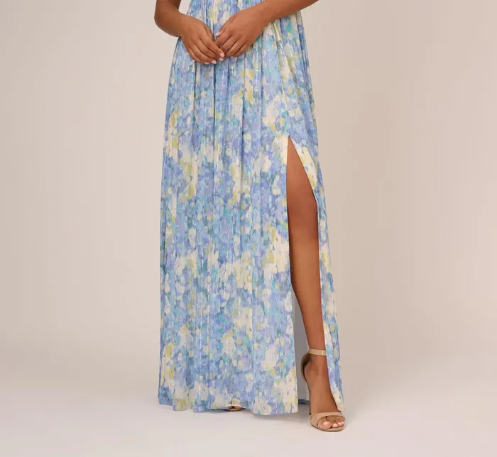 Adrianna Papell Plus Size Watercolor Floral Print Gown With Off The Shoulder Neckline In Blue Multi Blue Multi Women Floral Dresses Adrianna Papell Plus Size Watercolor Floral Print Gown With Off The Shoulder Neckline In Blue Multi Blue Multi Women Floral Dresses