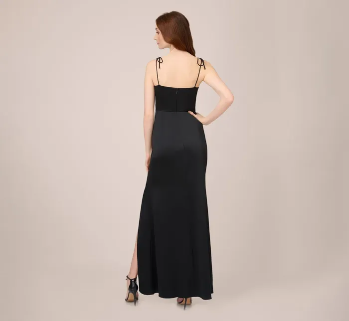Adrianna Papell Satin Crepe Long Gown In Black Black Women Long Dresses Adrianna Papell Satin Crepe Long Gown In Black Black Women Long Dresses