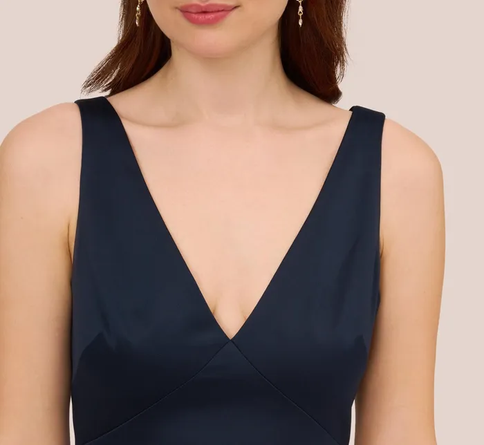Adrianna Papell Satin Crepe Mermaid Gown With Lace Accent Cowl Back In Dark Navy Dark Navy Women Day Dresses Adrianna Papell Satin Crepe Mermaid Gown With Lace Accent Cowl Back In Dark Navy Dark Navy Women Day Dresses
