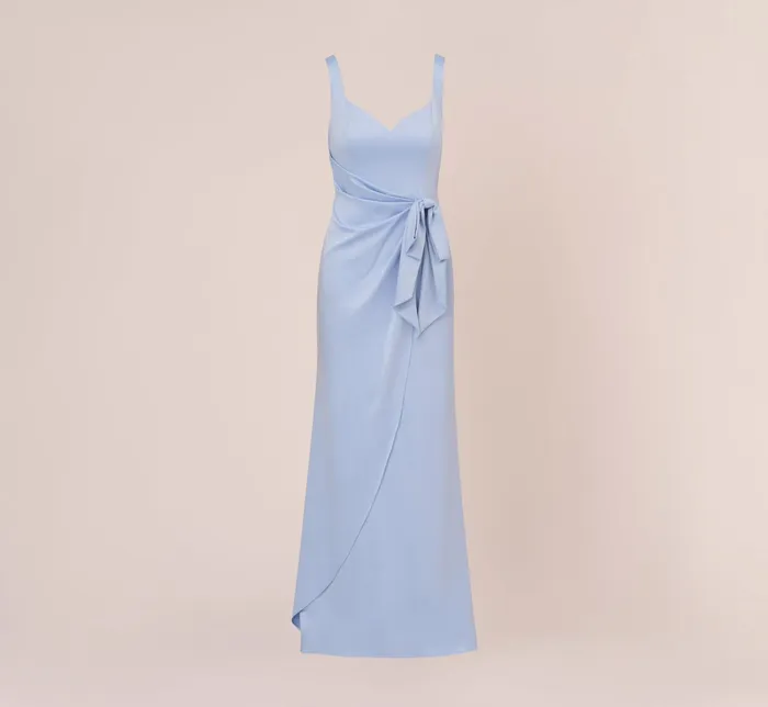 Adrianna Papell Satin Crepe Mermaid Gown With Tie Waist In Blue Breeze Blue Breeze Women Long Dresses Adrianna Papell Satin Crepe Mermaid Gown With Tie Waist In Blue Breeze Blue Breeze Women Long Dresses
