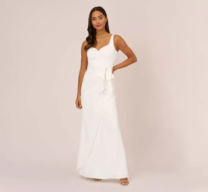 Adrianna Papell Satin Crepe Mermaid Gown With Tie Waist In Blue Breeze Blue Breeze Women Long Dresses Adrianna Papell Satin Crepe Mermaid Gown With Tie Waist In Blue Breeze Blue Breeze Women Long Dresses