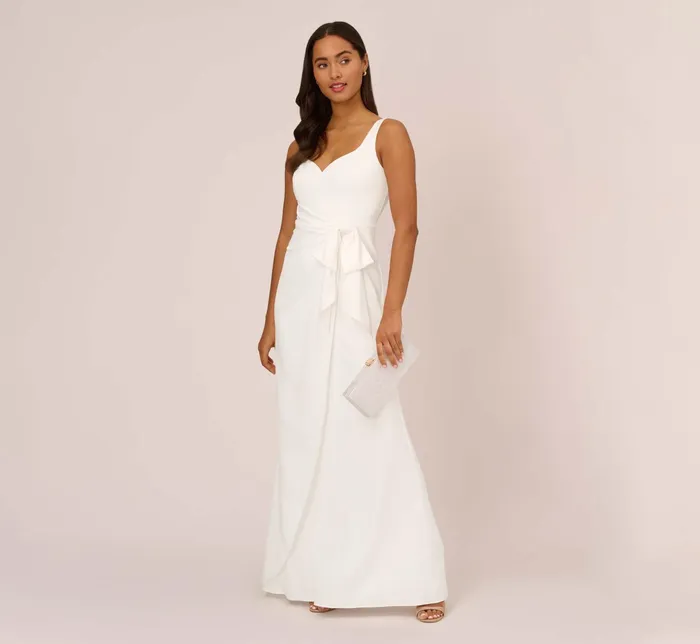 Adrianna Papell Satin Crepe Mermaid Gown With Tie Waist In Blue Breeze Blue Breeze Women Long Dresses Adrianna Papell Satin Crepe Mermaid Gown With Tie Waist In Blue Breeze Blue Breeze Women Long Dresses