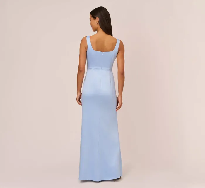 Adrianna Papell Satin Crepe Mermaid Gown With Tie Waist In Blue Breeze Blue Breeze Women Long Dresses Adrianna Papell Satin Crepe Mermaid Gown With Tie Waist In Blue Breeze Blue Breeze Women Long Dresses