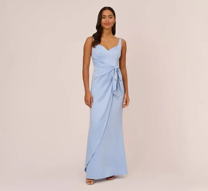 Adrianna Papell Satin Crepe Mermaid Gown With Tie Waist In Ivory Ivory Women Simple Wedding Dresses Adrianna Papell Satin Crepe Mermaid Gown With Tie Waist In Ivory Ivory Women Simple Wedding Dresses