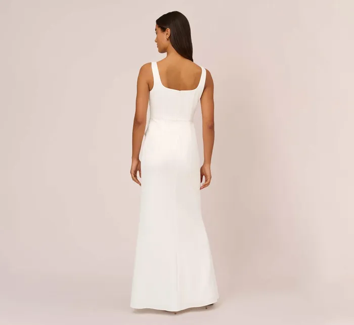 Adrianna Papell Satin Crepe Mermaid Gown With Tie Waist In Ivory Ivory Women Simple Wedding Dresses Adrianna Papell Satin Crepe Mermaid Gown With Tie Waist In Ivory Ivory Women Simple Wedding Dresses