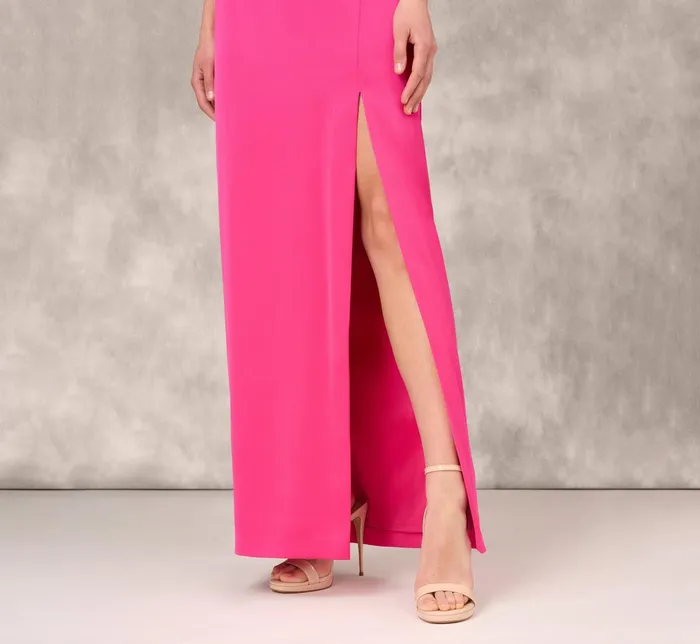 Adrianna Papell Satin Halter Gown With Rosette Accent In Hot Pink Hot Pink Women Day Dresses Adrianna Papell Satin Halter Gown With Rosette Accent In Hot Pink Hot Pink Women Day Dresses