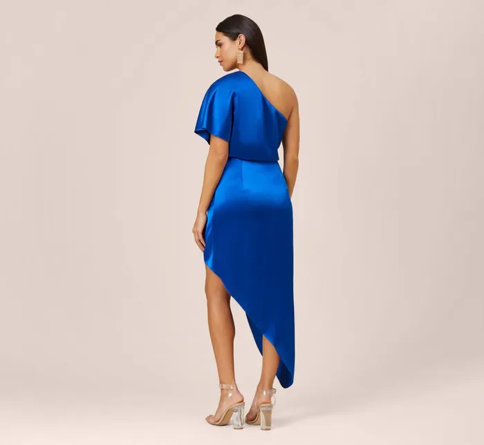 Adrianna Papell Satin OneShoulder Draped Long Asymmetrical Gown In Violet Cobalt Violet Cobalt Women Long Dresses Adrianna Papell Satin OneShoulder Draped Long Asymmetrical Gown In Violet Cobalt Violet Cobalt Women Long Dresses
