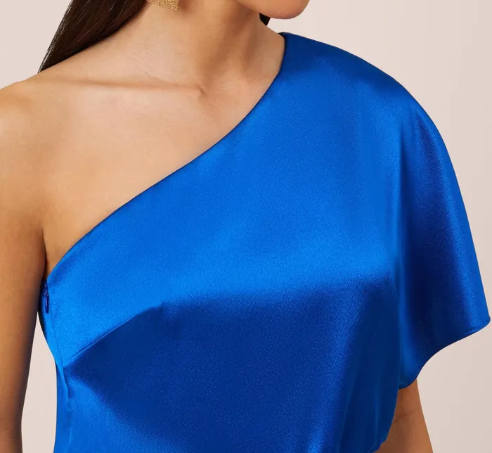 Adrianna Papell Satin OneShoulder Draped Long Asymmetrical Gown In Violet Cobalt Violet Cobalt Women Long Dresses Adrianna Papell Satin OneShoulder Draped Long Asymmetrical Gown In Violet Cobalt Violet Cobalt Women Long Dresses