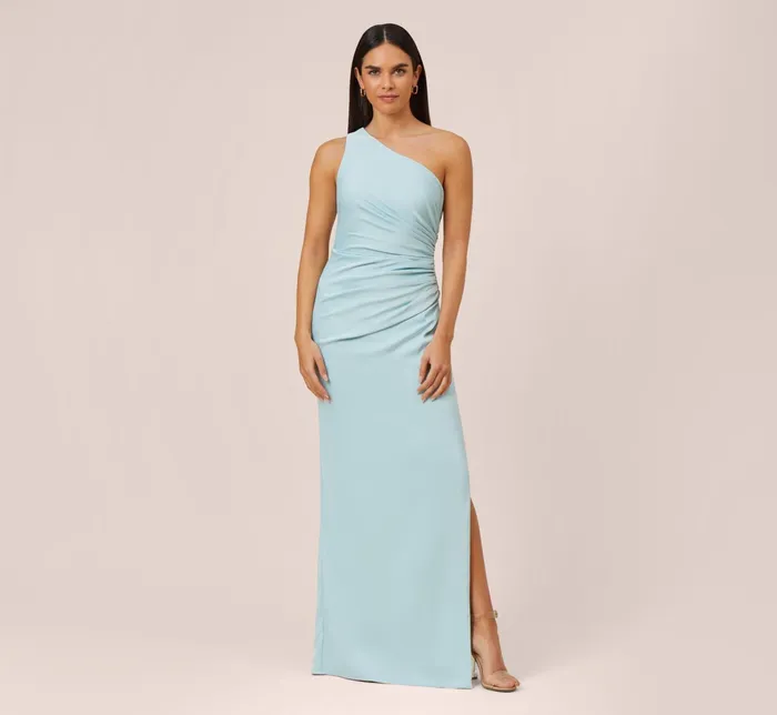 Adrianna Papell Satin OneShoulder Long Column Gown In Sea Glass Sea Glass Women Long Dresses Adrianna Papell Satin OneShoulder Long Column Gown In Sea Glass Sea Glass Women Long Dresses