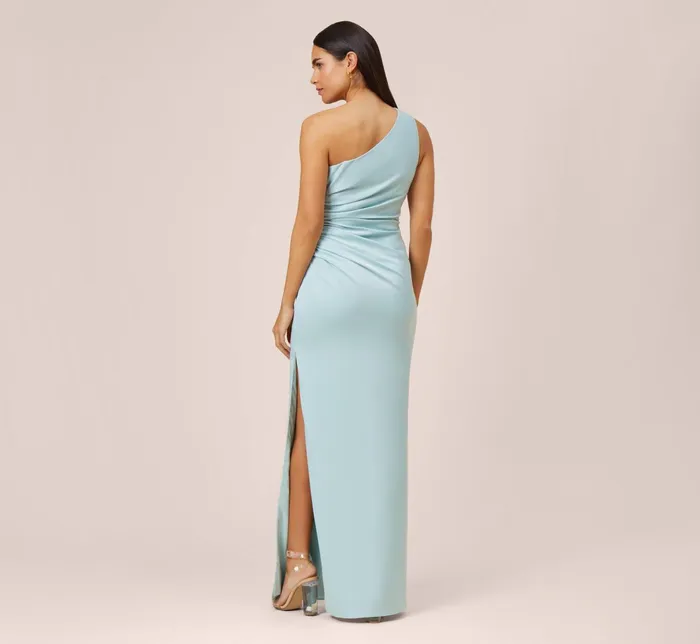Adrianna Papell Satin OneShoulder Long Column Gown In Sea Glass Sea Glass Women Long Dresses Adrianna Papell Satin OneShoulder Long Column Gown In Sea Glass Sea Glass Women Long Dresses