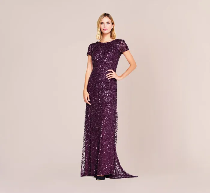 Adrianna Papell Scoop Back Sequin Gown In Cabernet Cabernet Women Long Dresses Adrianna Papell Scoop Back Sequin Gown In Cabernet Cabernet Women Long Dresses