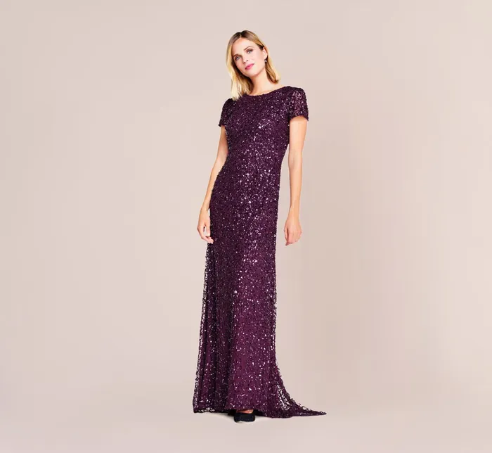 Adrianna Papell Scoop Back Sequin Gown In Cabernet Cabernet Women Long Dresses Adrianna Papell Scoop Back Sequin Gown In Cabernet Cabernet Women Long Dresses