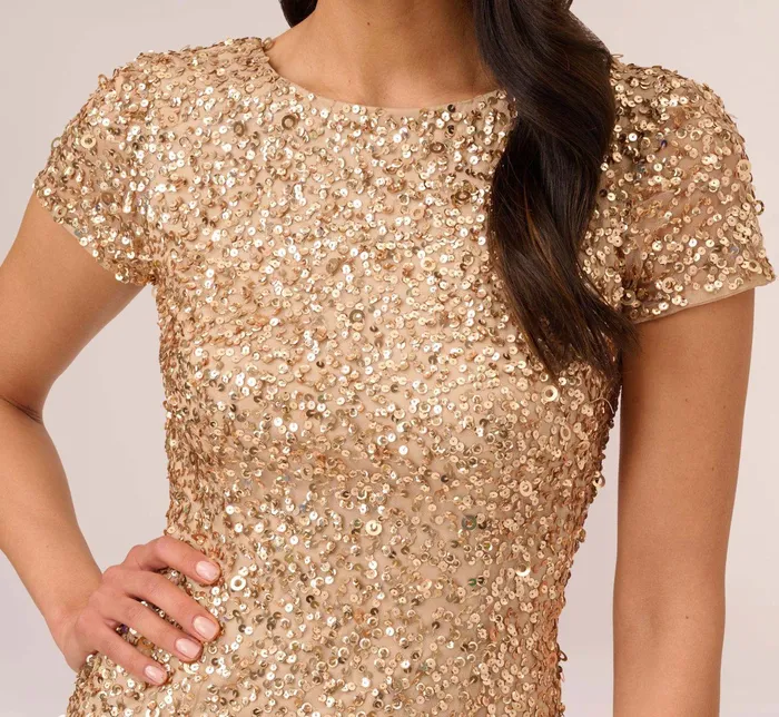 Adrianna Papell Scoop Back Sequin Gown In Champagne Gold ChampagneGold Women Formal Dresses Adrianna Papell Scoop Back Sequin Gown In Champagne Gold ChampagneGold Women Formal Dresses