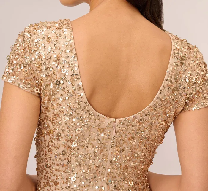 Adrianna Papell Scoop Back Sequin Gown In Champagne Gold ChampagneGold Women Formal Dresses Adrianna Papell Scoop Back Sequin Gown In Champagne Gold ChampagneGold Women Formal Dresses