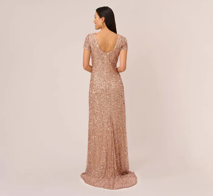 Adrianna Papell Scoop Back Sequin Gown In Rose Gold Rose Gold Women Long Dresses Adrianna Papell Scoop Back Sequin Gown In Rose Gold Rose Gold Women Long Dresses