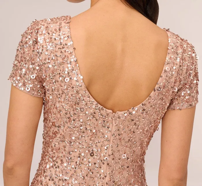 Adrianna Papell Scoop Back Sequin Gown In Rose Gold Rose Gold Women Long Dresses Adrianna Papell Scoop Back Sequin Gown In Rose Gold Rose Gold Women Long Dresses
