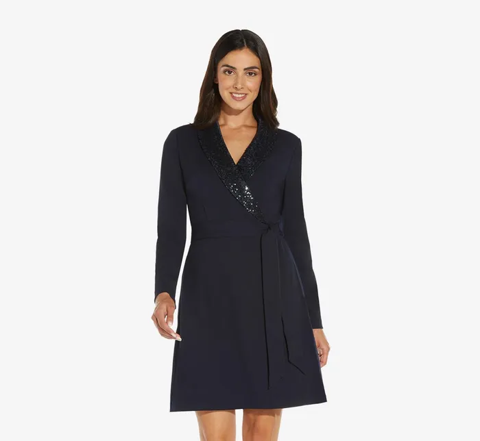 Adrianna Papell Sequin Collar Tuxedo Dress In Midnight Midnight Women Cocktail Dresses Adrianna Papell Sequin Collar Tuxedo Dress In Midnight Midnight Women Cocktail Dresses