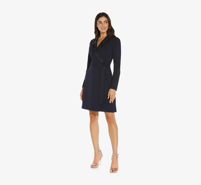 Adrianna Papell Sequin Collar Tuxedo Dress In Midnight Midnight Women Cocktail Dresses Adrianna Papell Sequin Collar Tuxedo Dress In Midnight Midnight Women Cocktail Dresses