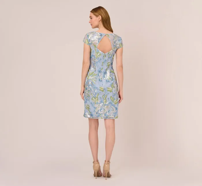 Adrianna Papell Sequin Floral Embroidered Sheath Dress With Cap Sleeves In Blue Green Multi BlueGreen Multi Women Floral Dresses Adrianna Papell Sequin Floral Embroidered Sheath Dress With Cap Sleeves In Blue Green Multi BlueGreen Multi Women Floral Dresses
