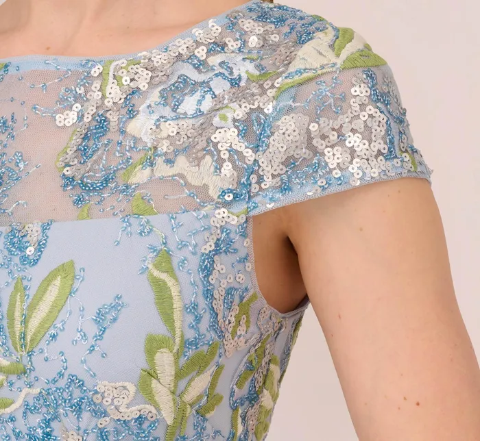 Adrianna Papell Sequin Floral Embroidered Sheath Dress With Cap Sleeves In Blue Green Multi BlueGreen Multi Women Floral Dresses Adrianna Papell Sequin Floral Embroidered Sheath Dress With Cap Sleeves In Blue Green Multi BlueGreen Multi Women Floral Dresses