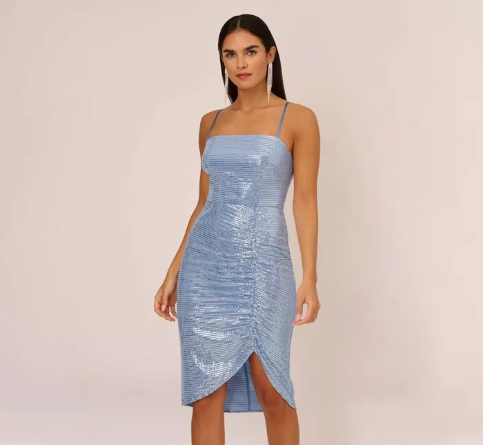 Adrianna Papell Sequin Knit Cocktail Dress With Ruched Details In Air Force Air Force Women Cocktail Dresses Adrianna Papell Sequin Knit Cocktail Dress With Ruched Details In Air Force Air Force Women Cocktail Dresses