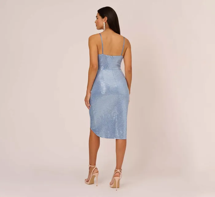 Adrianna Papell Sequin Knit Cocktail Dress With Ruched Details In Air Force Air Force Women Cocktail Dresses