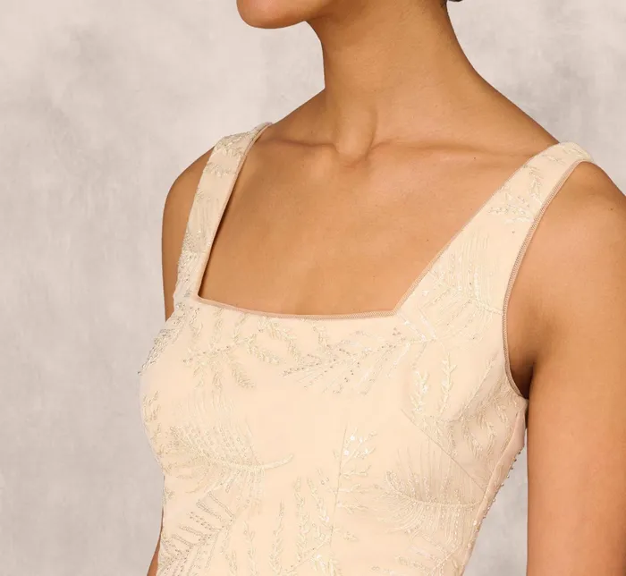 Adrianna Papell Sequined And Embroidered MidiLength Sheath Cocktail Dress With Feather Trim In Champagne Champagne Women Midi Dresses Adrianna Papell Sequined And Embroidered MidiLength Sheath Cocktail Dress With Feather Trim In Champagne Champagne Women Midi Dresses