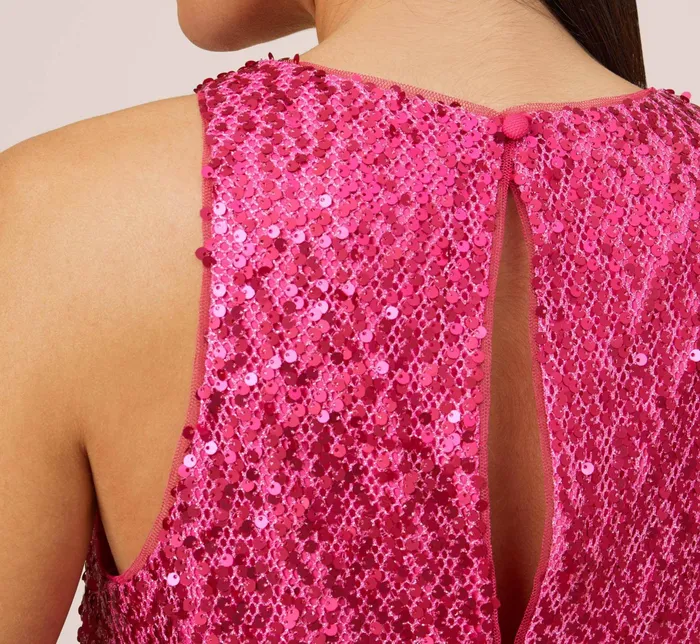 Adrianna Papell Sequined Trapeze Halter Dress With Feather Trim In Hot Pink Hot Pink Women Cocktail Dresses Adrianna Papell Sequined Trapeze Halter Dress With Feather Trim In Hot Pink Hot Pink Women Cocktail Dresses