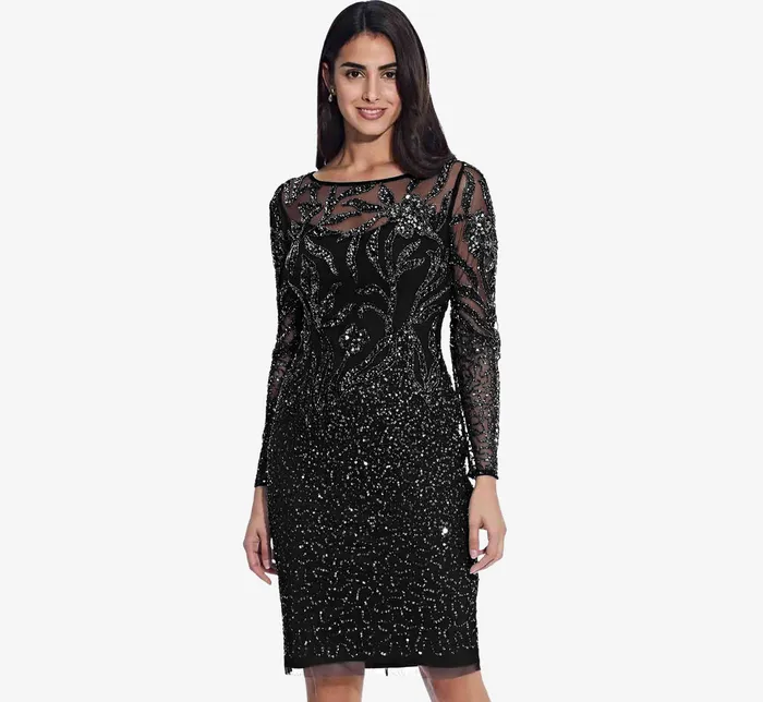 Adrianna Papell Short Sequin Cocktail Dress With Long Sleeves In Midnight Midnight Women Cocktail Dresses Adrianna Papell Short Sequin Cocktail Dress With Long Sleeves In Midnight Midnight Women Cocktail Dresses