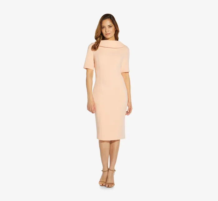 Adrianna Papell Short Sleeve Crepe Dress With Rolled Neck In Blush Blush Women Day Dresses Adrianna Papell Short Sleeve Crepe Dress With Rolled Neck In Blush Blush Women Day Dresses